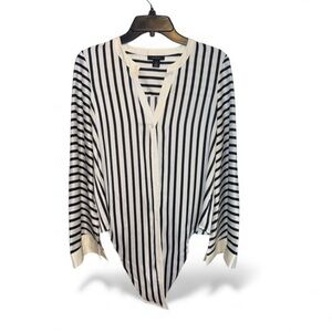 Halogen Silky Striped Wide Sleeve Tie-Front Top - Size M